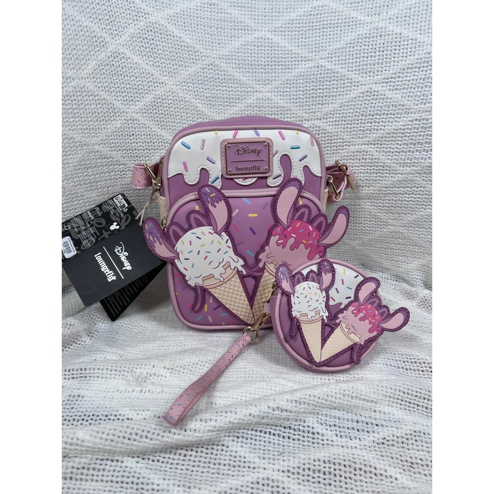Loungefly Disney Stitch Ice Cream Crossbody Bag Coin Purse Purple New